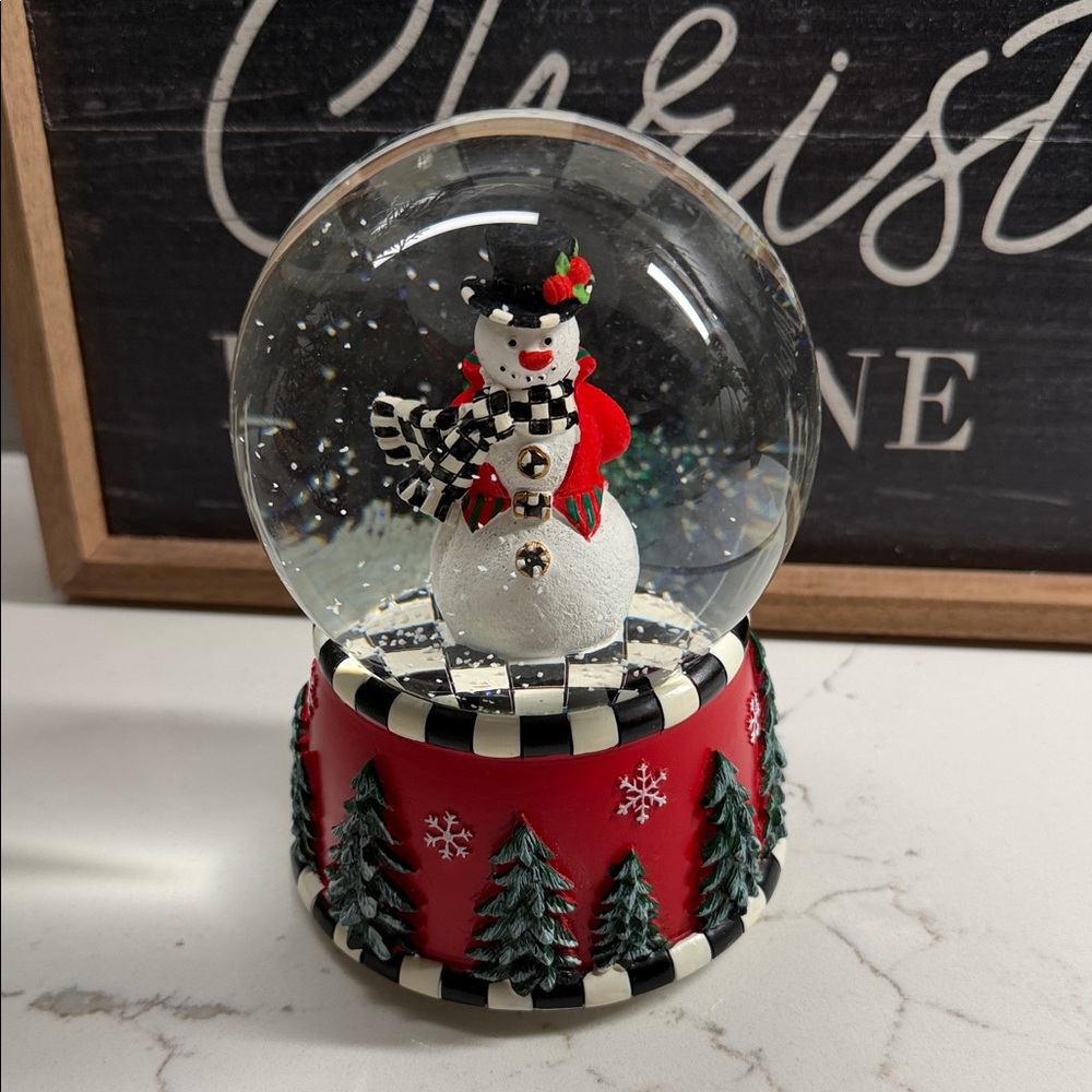 MacKenzie-Childs Snowman Snow Globe with Red and Black Accents